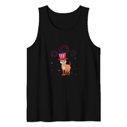 Chihuahua Pet Red White Blue Fireworks Decor 4th Of July Tank Tops