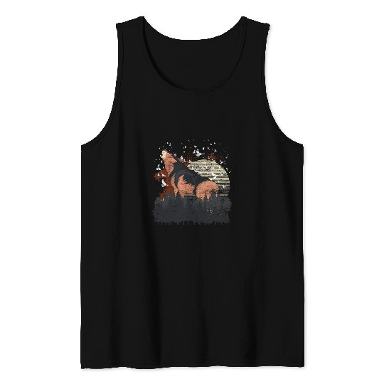 Coyote Mammal Flock Of Birds Full Moon Predator Forest Animal Trees Tank Tops