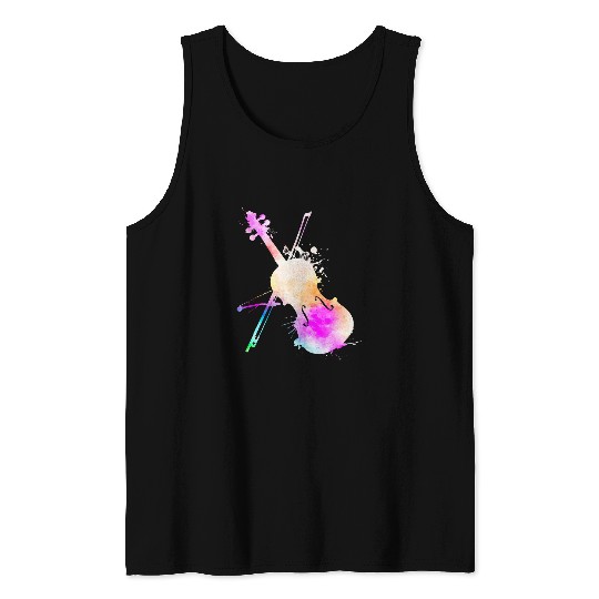 Funny Violin Musician Artist Music Teacher Watercolor Violin Tank Tops
