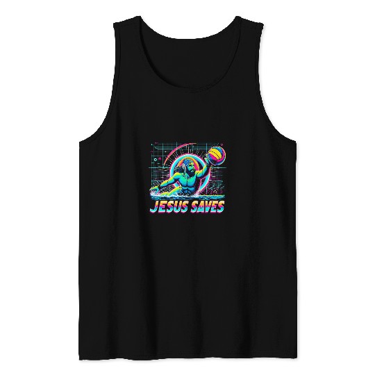 Sport Waterpolo 80s Vaporwave Jesus Saves Tank Tops
