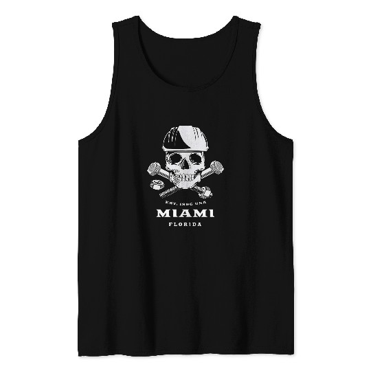 Retro Cool Miami Florida Mechanic Skull and Bolts Novelty Tank Tops