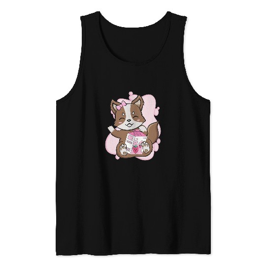 Australian Shepherd Pet Cute Kawaii Strawberry Milk Australian Shepherd Anime Otaku Tank Tops