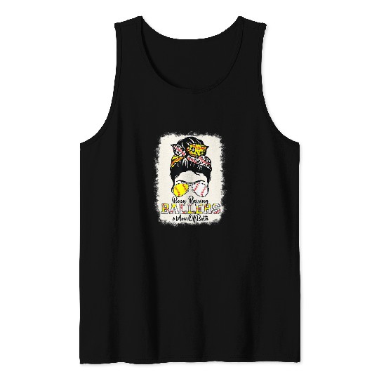 Sport Baseball Messy Bun Mom Of Both Baseball Softball Busy Raising Ballers 2 Tank Tops