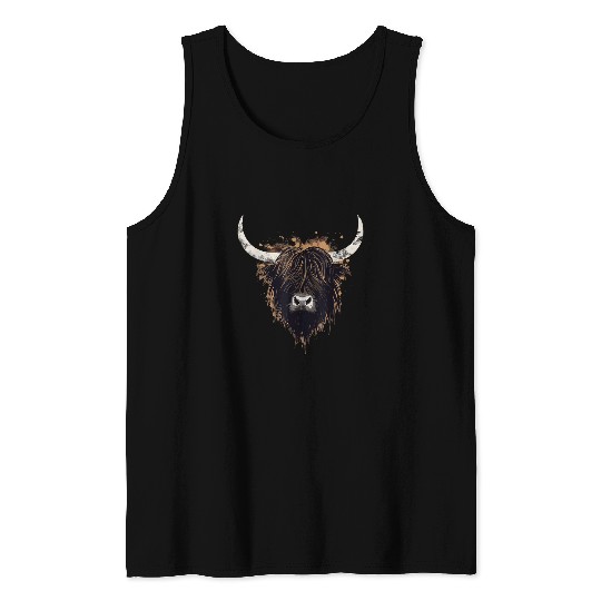 Highland Cow Cattle Hairy Animal Print Breeders Farm Farmer 28 Tank Tops