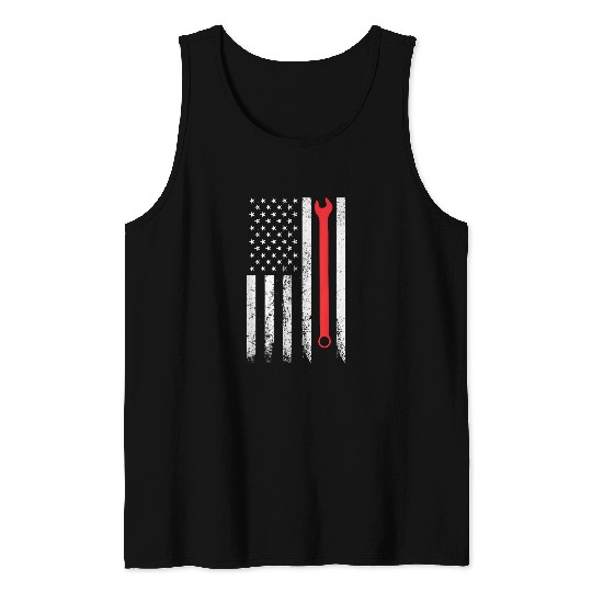 Mechanic Distressed USA Flag Wrench Automotive Garage Tank Tops