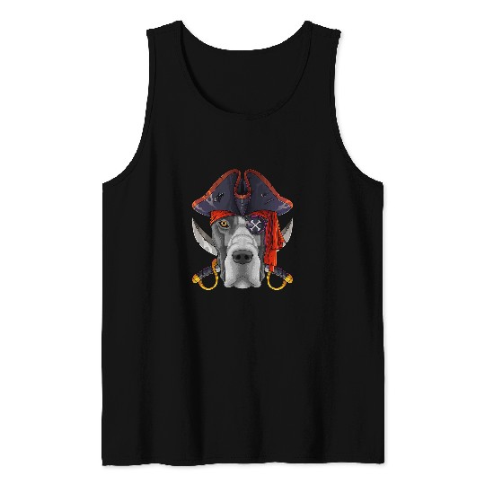Great Dane Pet Pirate Great Dane Jolly Roger Halloween Costume Crossbones Tank Tops