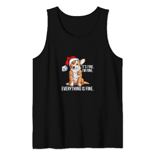 Corgi Pet Welsh Corgi Its Fine Im Fine Santa Corgi Christmas Lights 22 Tank Tops