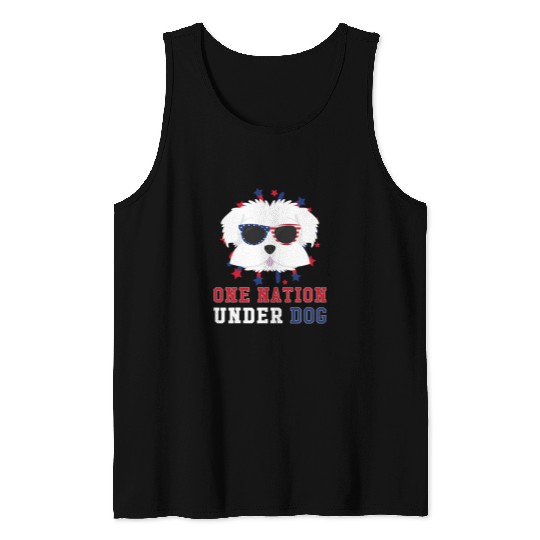 Maltese Pet One Nation Under Dog Fourth Of July Tank Tops