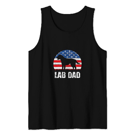 Labrador Pet Mens Black Labrador Dad USA American Flag Yellow Lab 4th of July Tank Tops