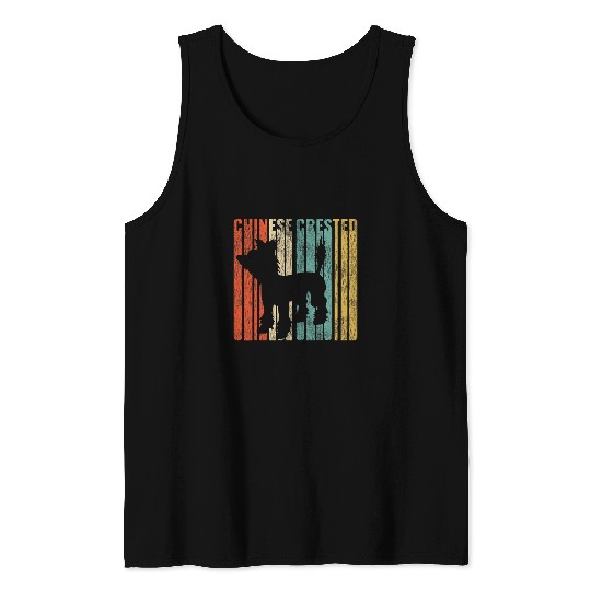 Chinese Crested Pet Retro 1970s Dog Cracked Distressed Tank Tops