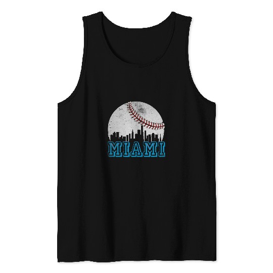 Sport Baseball Miami Baseball Skyline Miami Florida Cityscape Retro Tank Tops