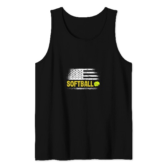 Sport Softball Patriotic Softball Team American Flag 1 Tank Tops