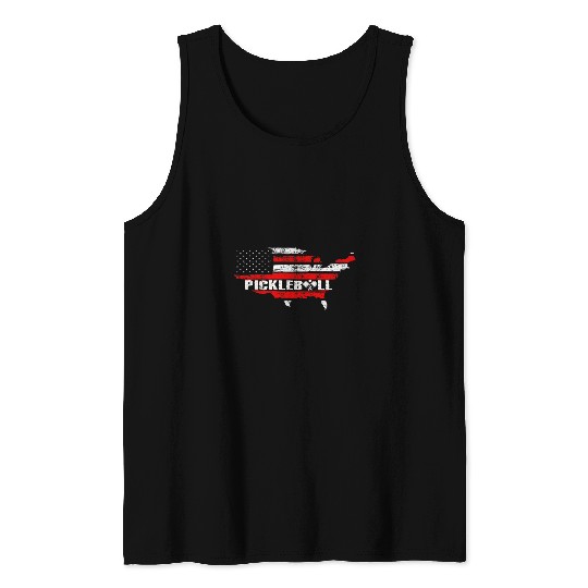 Sport Pickleball Lover Pickle Ball Patriotic US Flag Pickleball 21 Tank Tops