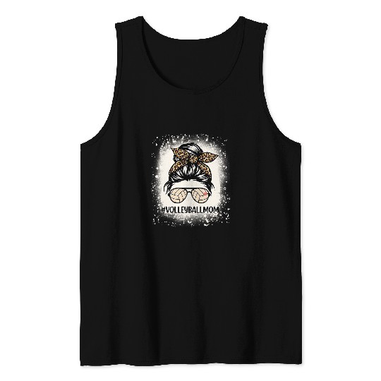 Sport Volleyball Mom Volleyball Lover Mom Messy Bun Bleached Tank Tops