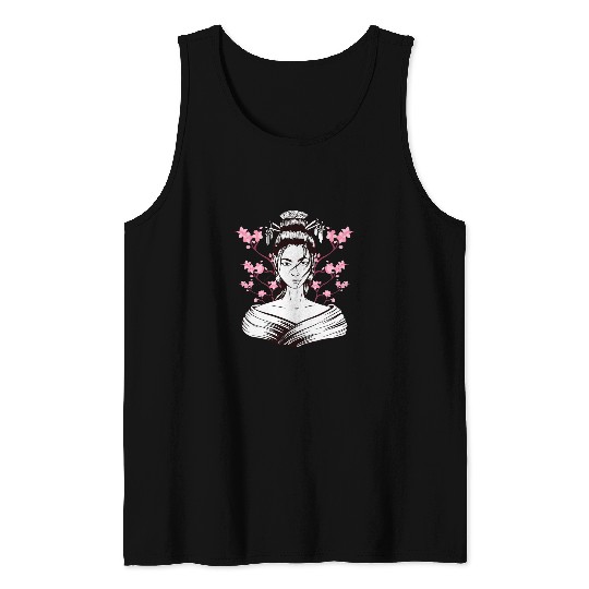 Discover Geisha Girl Sakura Cherry Blossom Japan Art Japanese Tank Tops