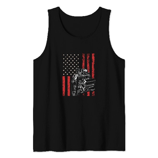vintages Muscle Car Piston USA Flag for Patriotic Mechanic Tank Tops