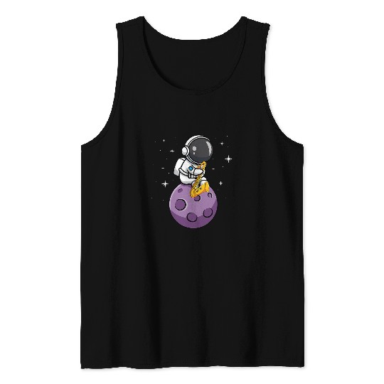 Funny Saxophone Astronauts On Moon Playing Saxophone Saxophonist Jazz Music Tank Tops