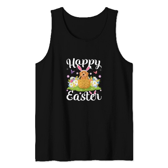 Goldendoodle Pet Easter Egg Hunt Floral Goldendoodle Dog Easter Sunday Tank Tops