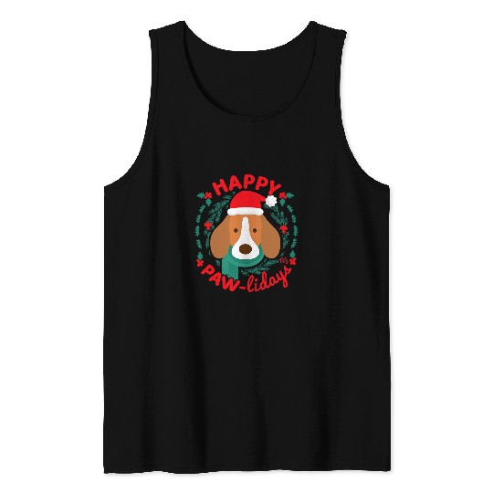 Beagle Pet Christmas Happy Pawlidays Dog Christmas Wreath Tank Tops