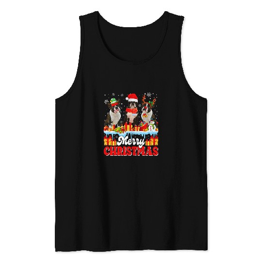 Boston Terrier Pet Funny Boston Terrier Dog Reindeer Christmas Light Dog Lover 3 Tank Tops