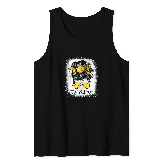 Sport Baseball Softball Womens Bleached Softball Mom Messy Bun Leopard Baseball Mom Mother Tank Tops