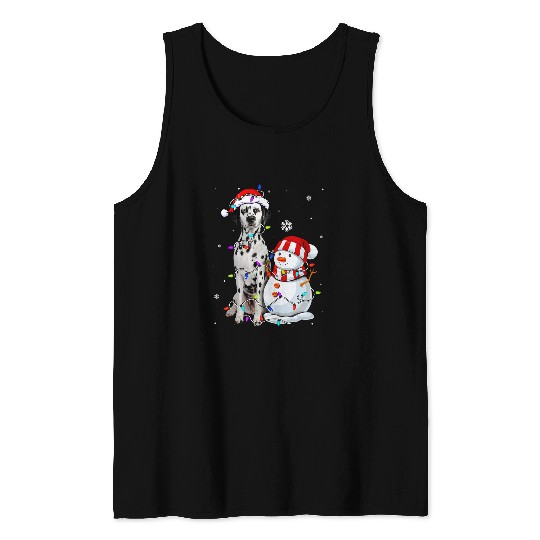 Dalmatian Pet Santa Hat Christmas Light Xmas Tank Tops