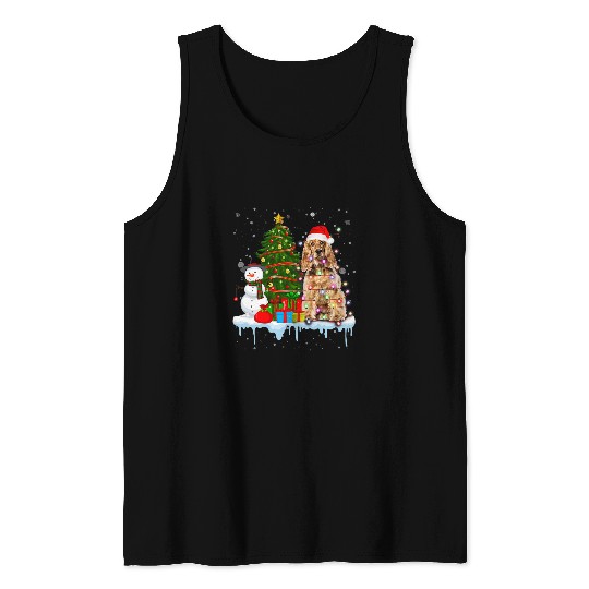 Cocker Spaniel Pet Lover Santa Christmas Light Snowman Christmas Tank Tops