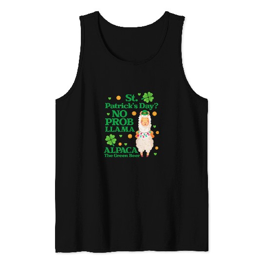 Llama Pet No Prob Llama St Patricks Day Alpaca Green Beer Tank Tops