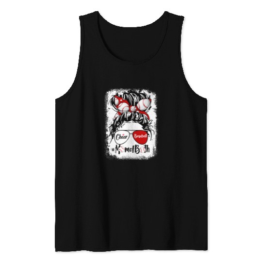 Sport Baseball Coachs Cheer Baseball Mom Of Both Messy Bun Hair Glasses 245 Tank Tops