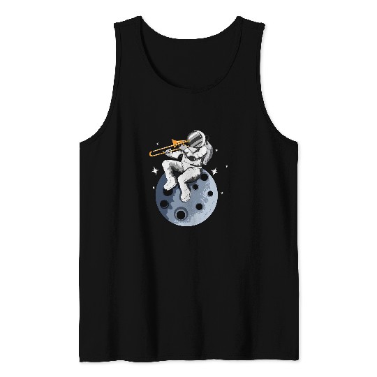 Funny trombones Astronauts Moon Universe Stars Wind Music Space Trombone Tank Tops