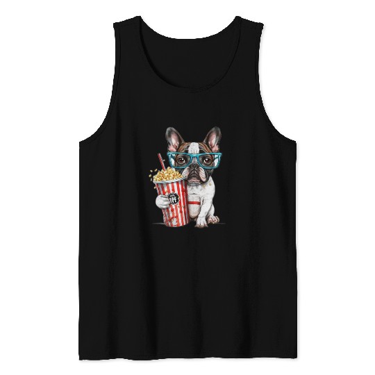 French Bulldog Pet Funny Cute French Bulldog eating popcorn Tank Tops