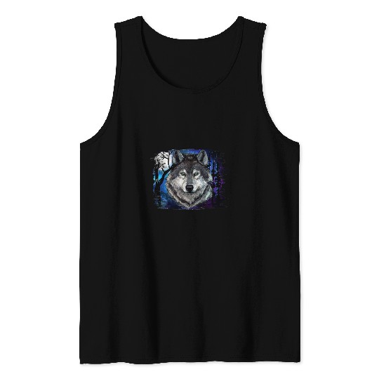 Coyote Mammal And Full Moon In The Dark Night Tank Tops