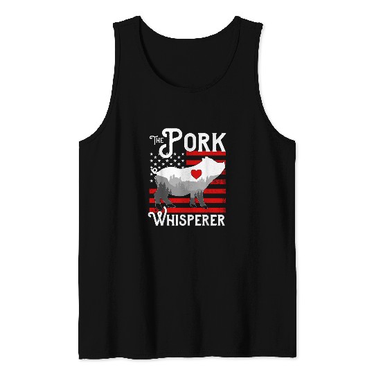 Discover The Pork Whisperer Funny USA Flag Pig Farming Print Tank Tops