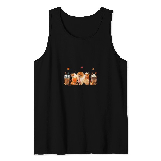 Pomeranian Coffee Drink Pumpkin Spice Latte Autumn FallVibes Tank Tops