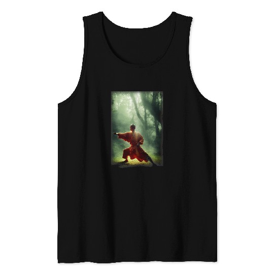 Shaolin Monk Training Morning Tai Chi In A Clearing Jungle Tank Tops