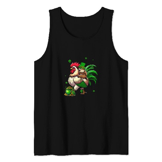 Groundhog Riding Chicken Clovers Lucky Patricks Day Coin Tank Tops