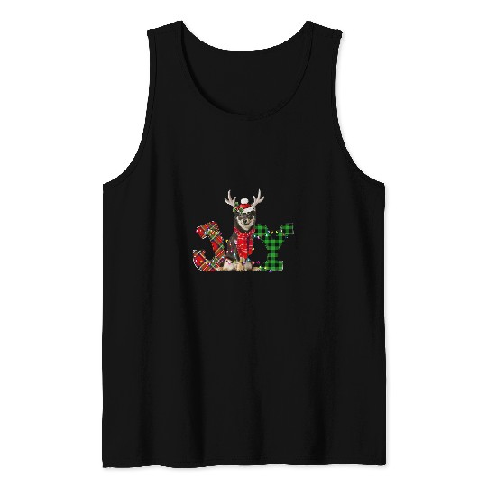 Joy Christmas Lights Shiba Inu Dog Santa Hat Pajama Tank Tops
