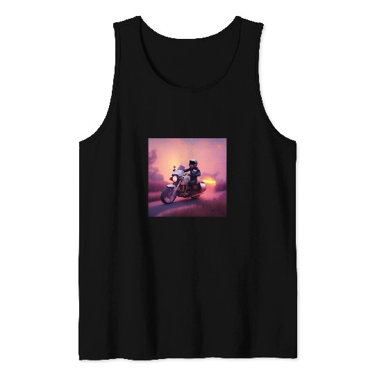 Sunset Sunrise Pink Peach Sky Gradient Motorcycle Rider Road Tank Tops