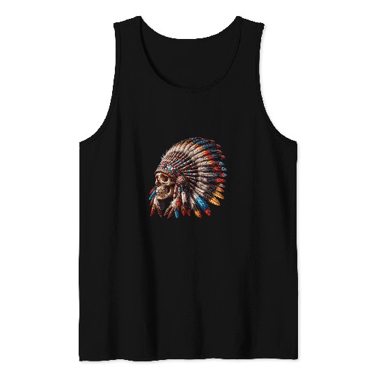 Native American Indian Chief Skull Motorcycle Headdress Tank Tops