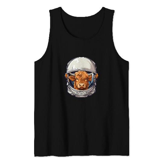 Space Astronaut Highland Cow Tank Tops