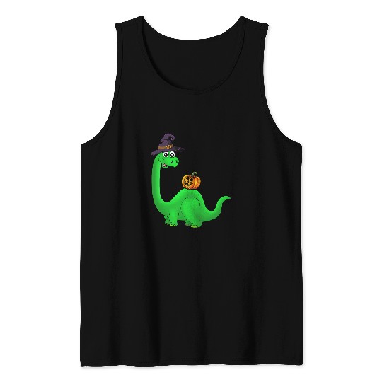 Dinosaur Pet Brachiosaurus Witch Pumpkin Halloween Dinosaur Brontosaurus Tank Tops