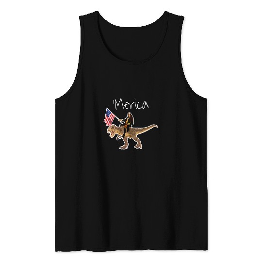 Dinosaur Pet Benjamin Franklin Ben Riding a Dinosaur Funny American Flag Tank Tops