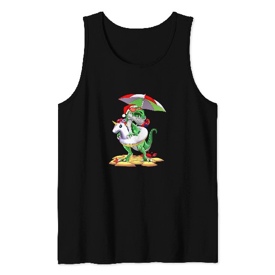 Unicorn Pet Christmas In July Dinosaur Unicorn Float Beach Summer Vacay Tank Tops
