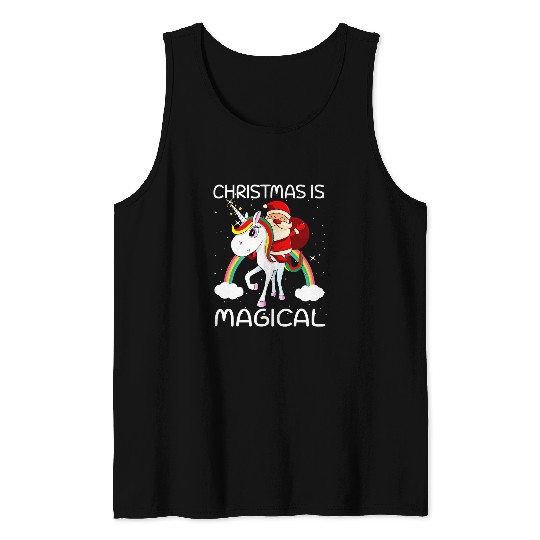 Unicorn Pet Christmas Is Magical Santa Riding Unicorn Rainbow For Girls 9 Tank Tops