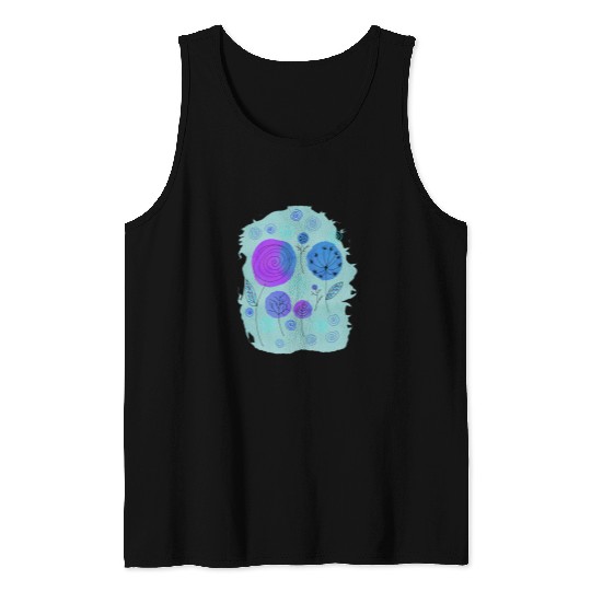 Happy Vibe Purple 2Blue Watercolor Flowers Spring Gift Tank Tops