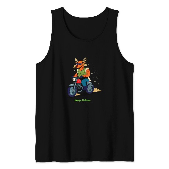 Happy Holidays Funny Christmas Motorcycle Biker Rudolph Tank Tops