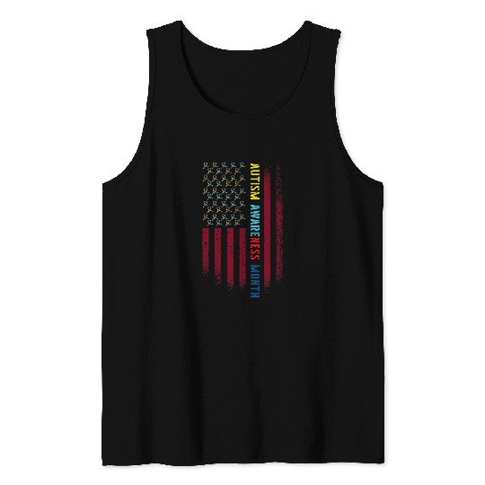 Autism Puzzle American Advocacy Campaign Flag Autism Awareness Month Tank Tops