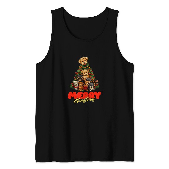 Yorkie Dogs Tree Christmas Yorkshire Pet Animal Dog Lover Tank Tops