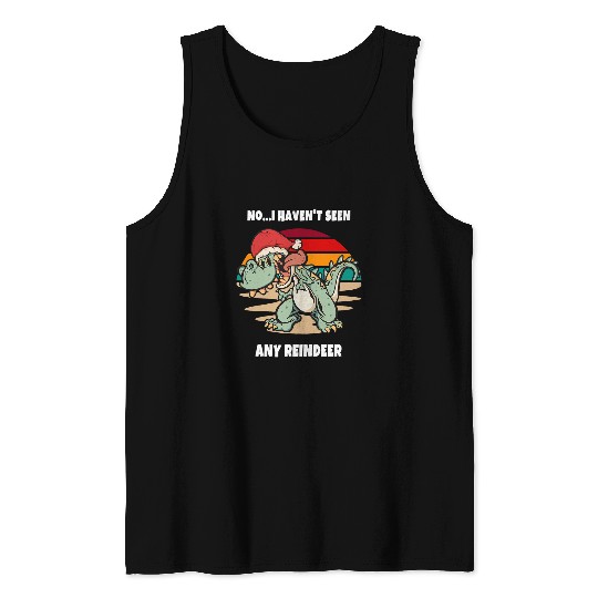 Dinosaur Pet Santa Claus Retro Sunsets Happy Holidays Tank Tops