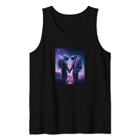 Astronaut Love Couple Groovy Lavender Purple Galaxy Tank Tops